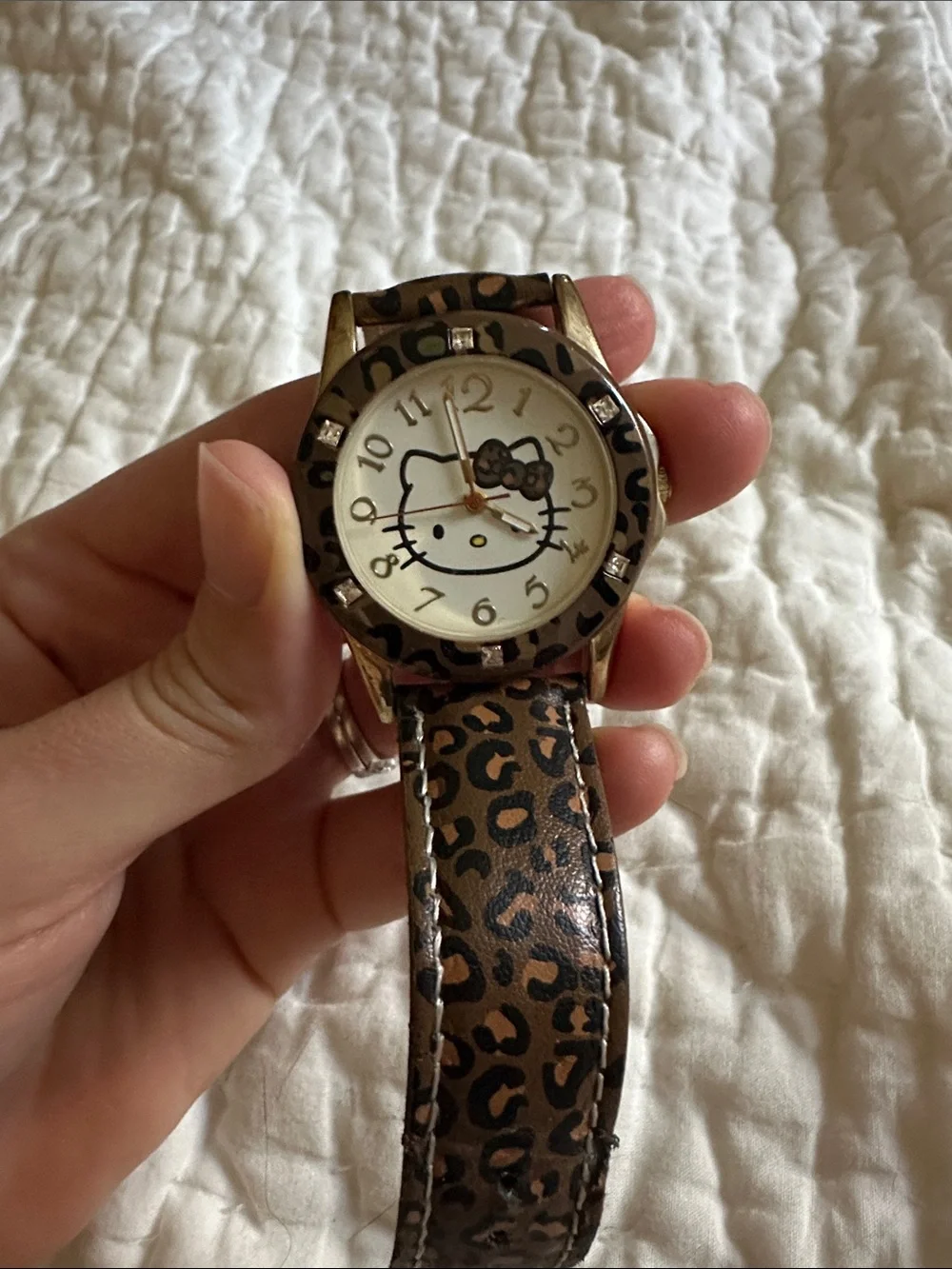 Hello Kitty Brown Leopard-Print Watch with White Dial